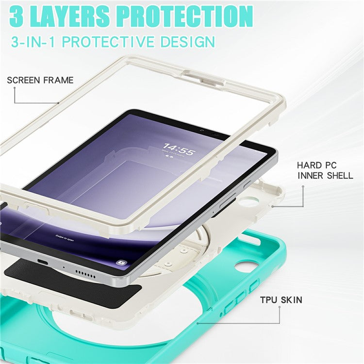 For Samsung Galaxy Tab A9 Rugged Case Hand Strap Kickstand Tablet Cover - Mint Green
