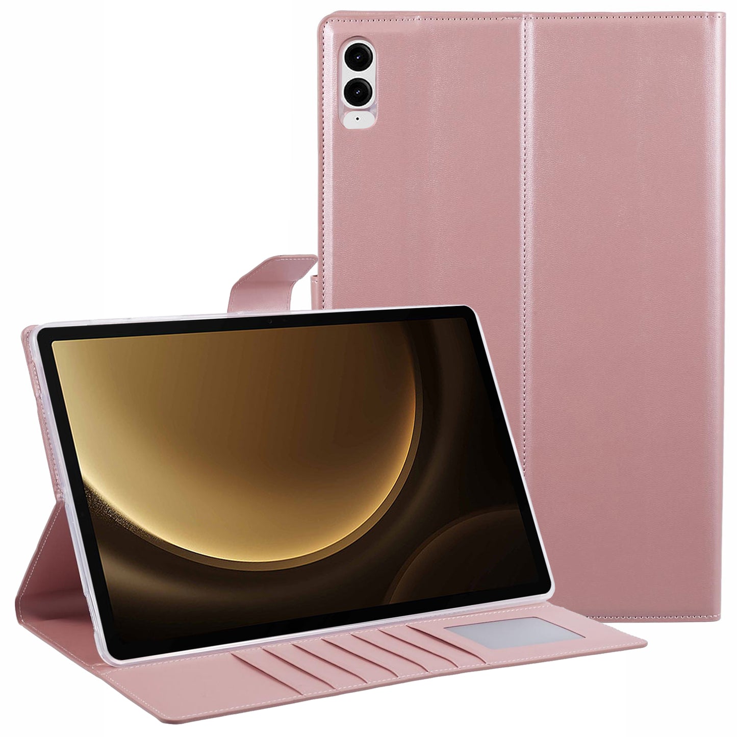 HANMAN Mill Series for Samsung Galaxy Tab S9 FE+ / Tab S9+ / Tab S8+ / Tab S7+ / Tab S7 FE Case Leather Stand Wallet Tablet Cover - Rose Gold