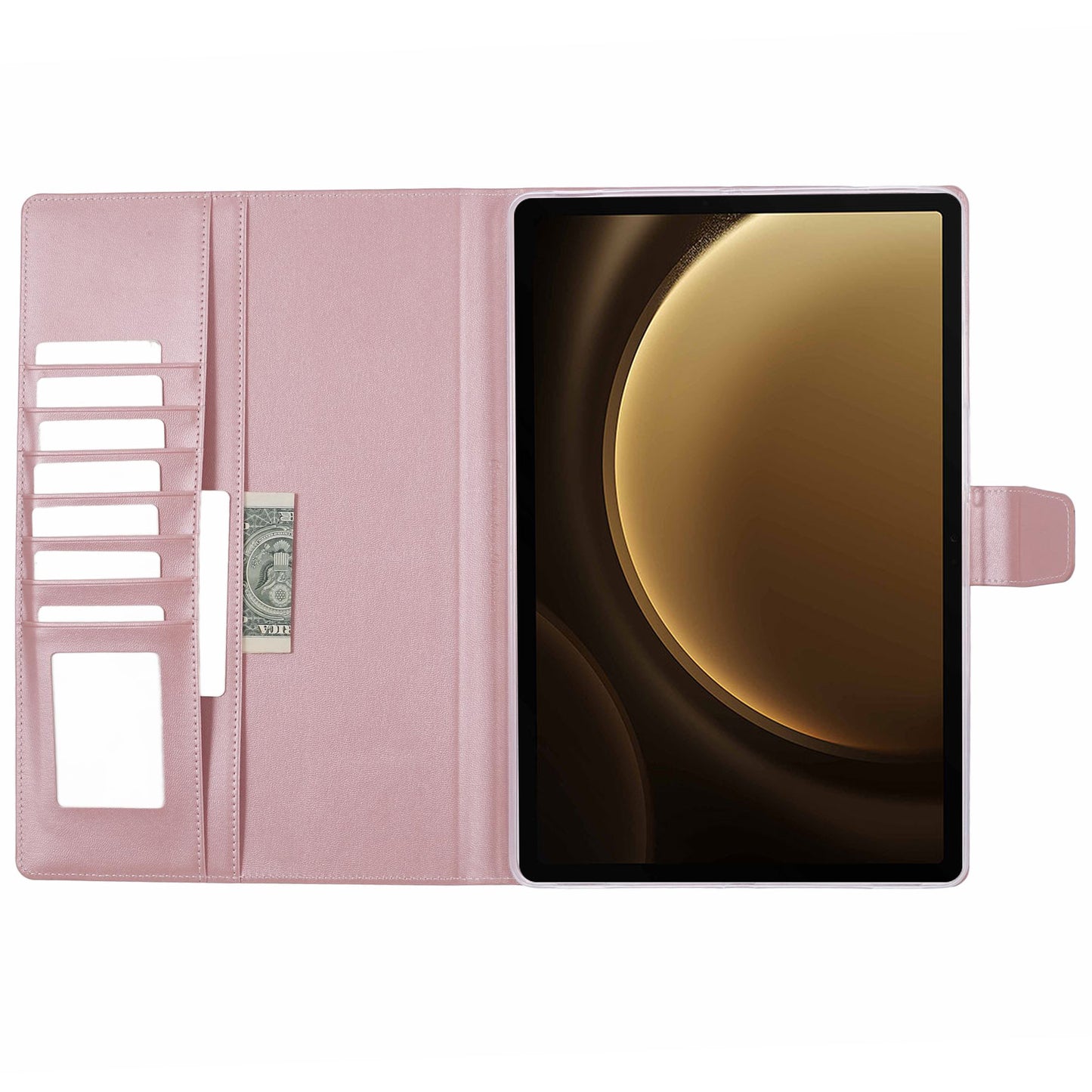 HANMAN Mill Series for Samsung Galaxy Tab S9 FE+ / Tab S9+ / Tab S8+ / Tab S7+ / Tab S7 FE Case Leather Stand Wallet Tablet Cover - Rose Gold