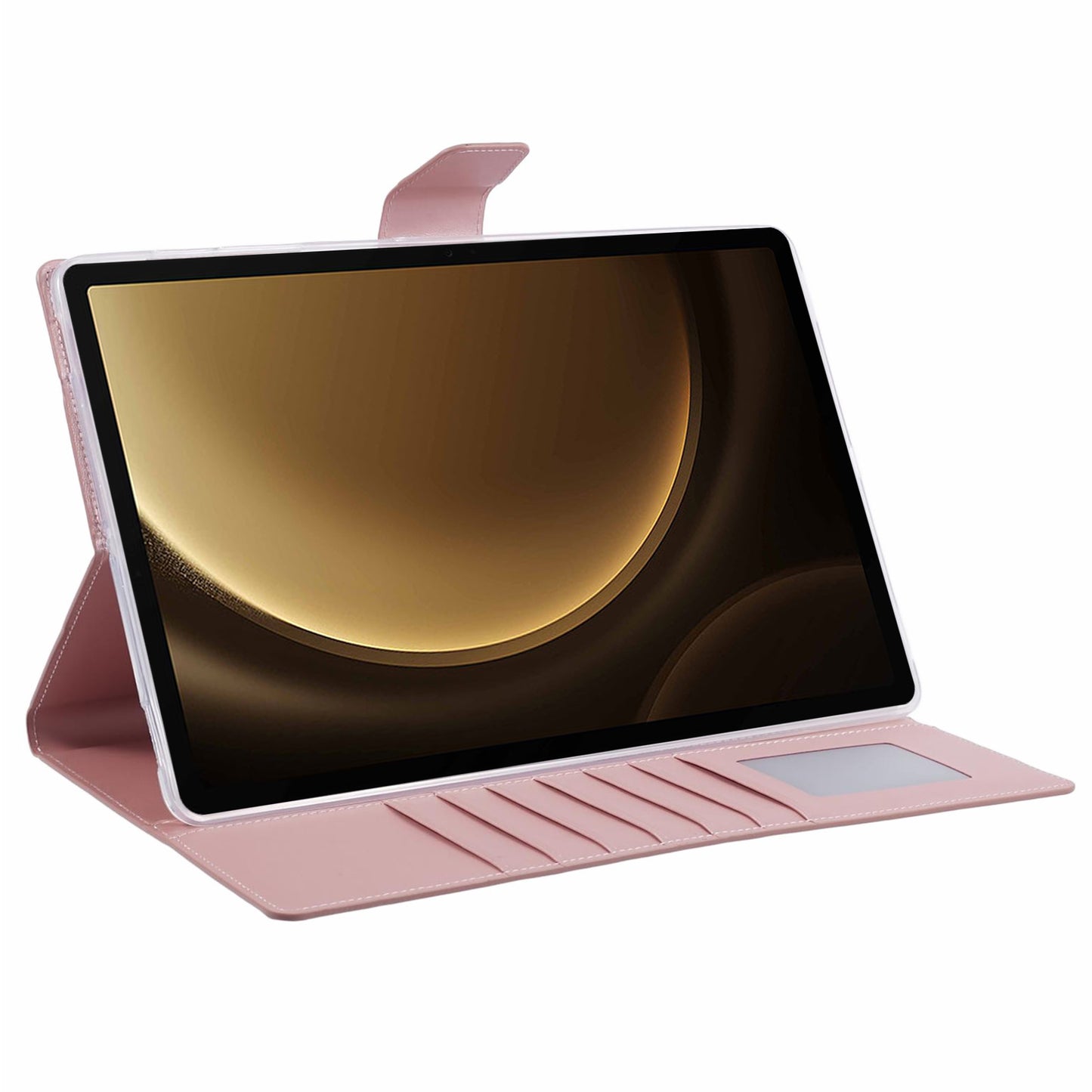 HANMAN Mill Series for Samsung Galaxy Tab S9 FE+ / Tab S9+ / Tab S8+ / Tab S7+ / Tab S7 FE Case Leather Stand Wallet Tablet Cover - Rose Gold
