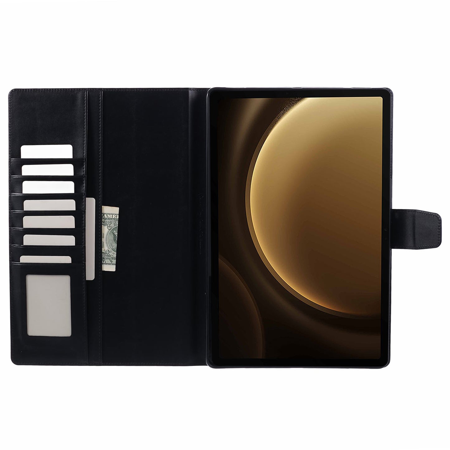HANMAN Mill Series for Samsung Galaxy Tab S9 FE+ / Tab S9+ / Tab S8+ / Tab S7+ / Tab S7 FE Case Leather Stand Wallet Tablet Cover - Black