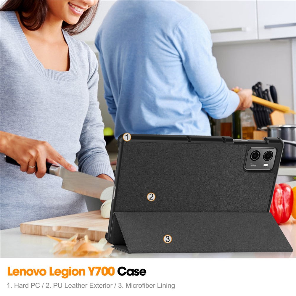 For Lenovo Legion Y700 (2023) / Tab Gen 2 Tri-Fold Stand Leather Case Tablet Cover - Black