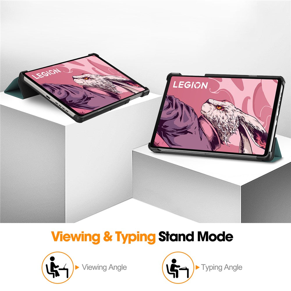 For Lenovo Legion Y700 (2023) / Tab Gen 2 Tri-Fold Stand Leather Case Tablet Cover - Blackish Green
