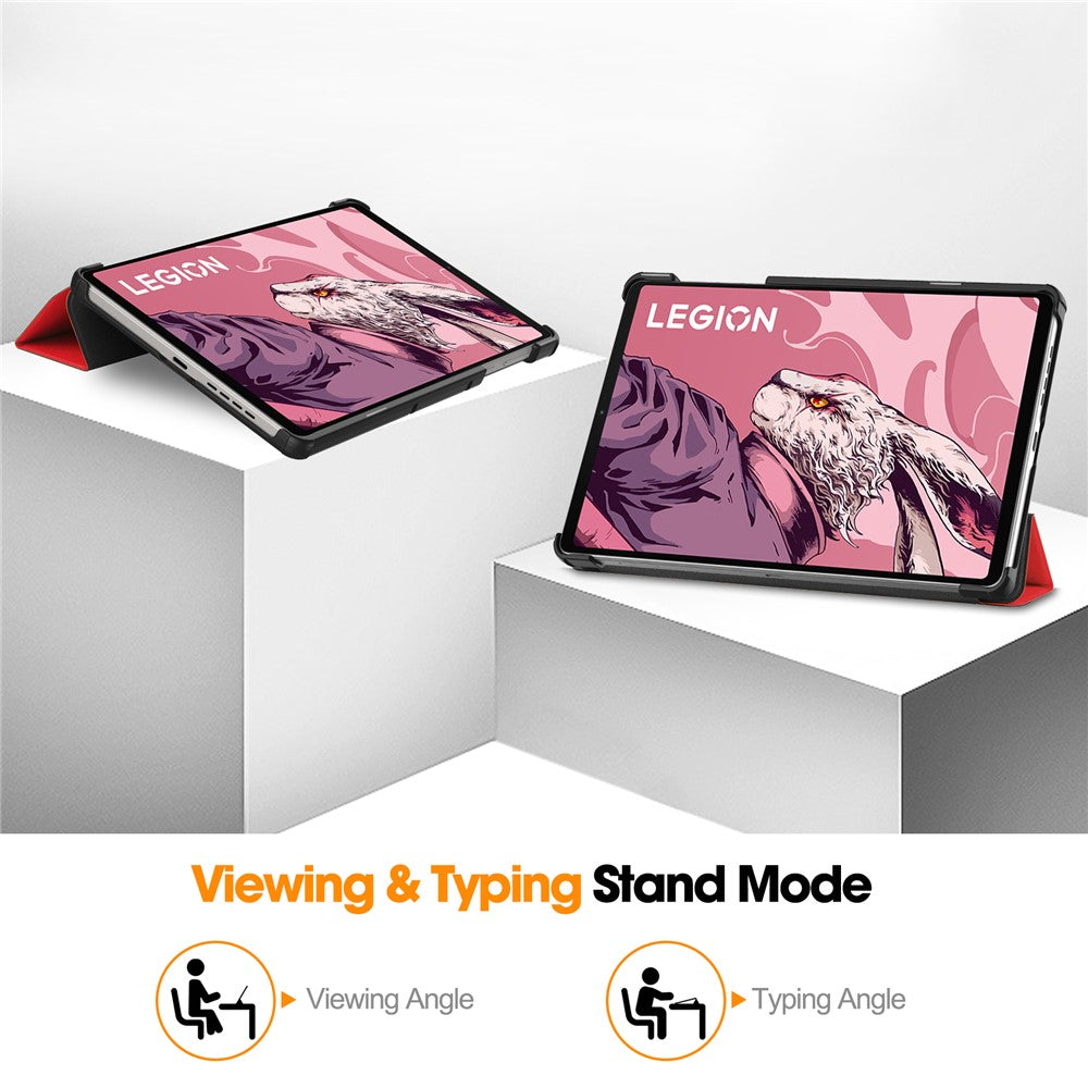 For Lenovo Legion Y700 (2023) / Tab Gen 2 Tri-Fold Stand Leather Case Tablet Cover - Red