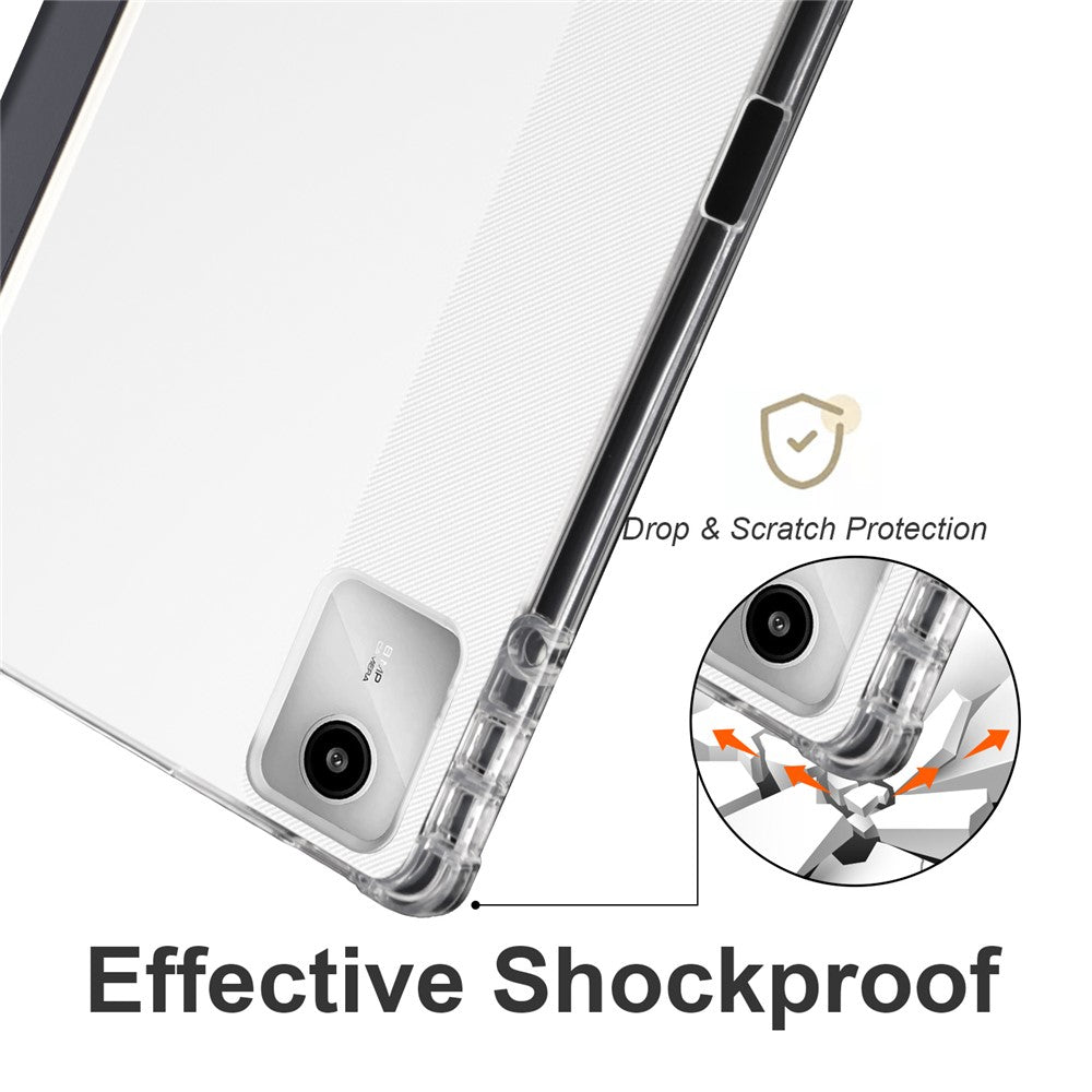 For Lenovo Tab M11 / Xiaoxin Pad 11 2024 Case Tri-fold Transparent Back Auto Sleep / Wake Cover with Pen Slot - Black