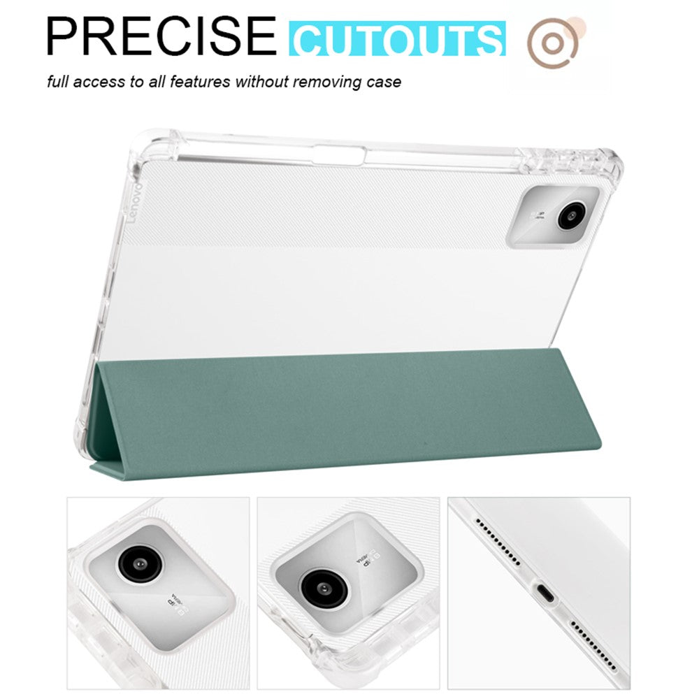 For Lenovo Tab M11 / Xiaoxin Pad 11 2024 Case Tri-fold Transparent Back Auto Sleep / Wake Cover with Pen Slot - Midnight Green