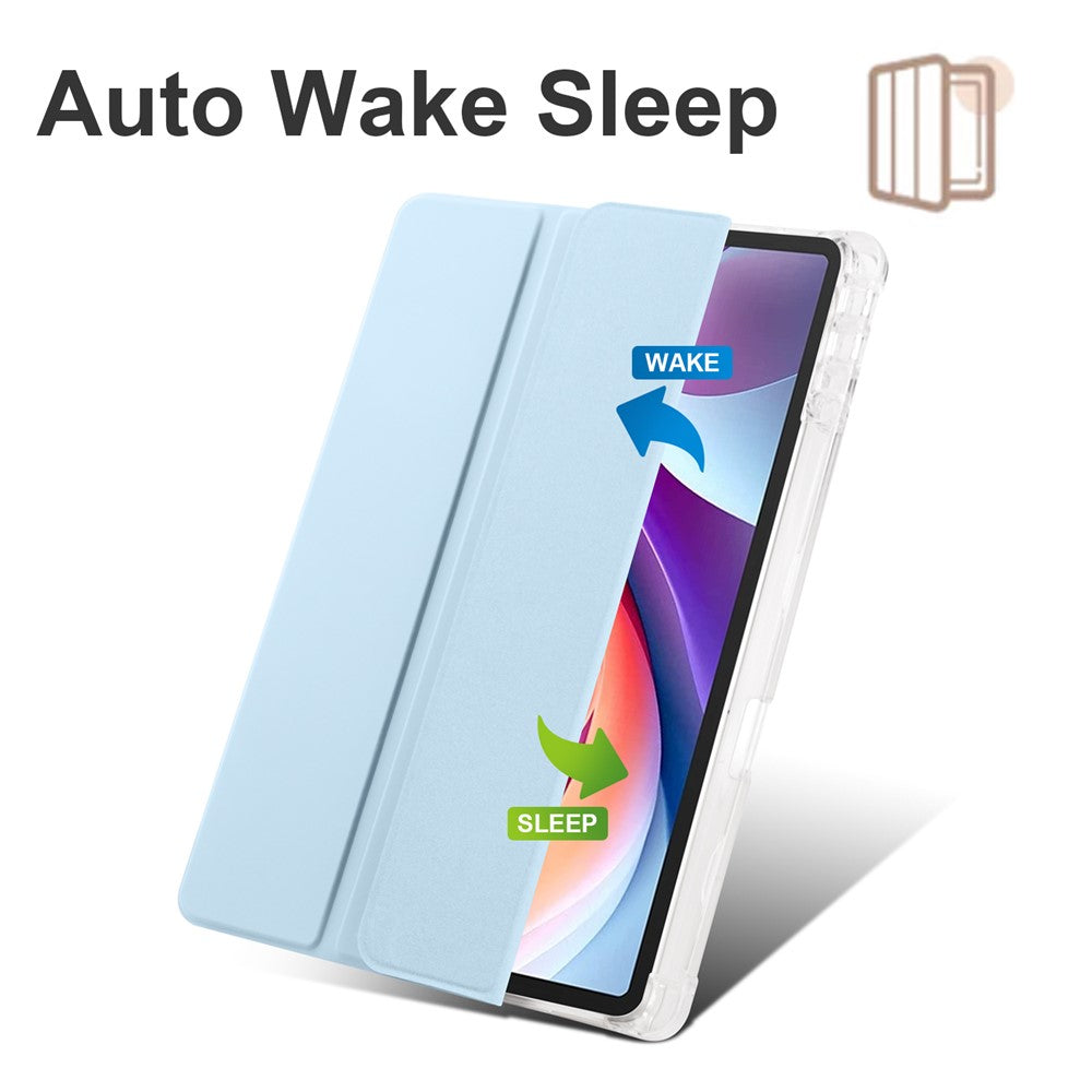 For Lenovo Tab M11 / Xiaoxin Pad 11 2024 Case Tri-fold Transparent Back Auto Sleep / Wake Cover with Pen Slot - Baby Blue