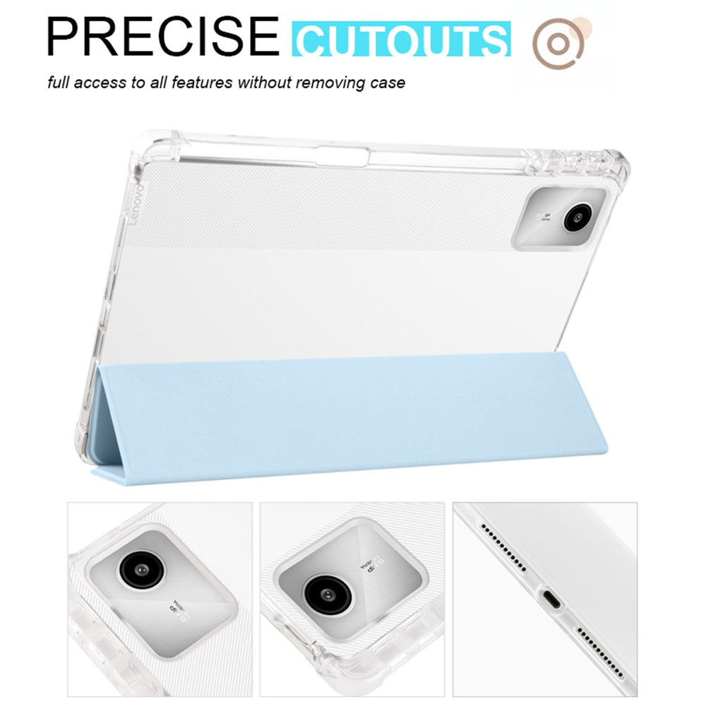For Lenovo Tab M11 / Xiaoxin Pad 11 2024 Case Tri-fold Transparent Back Auto Sleep / Wake Cover with Pen Slot - Baby Blue