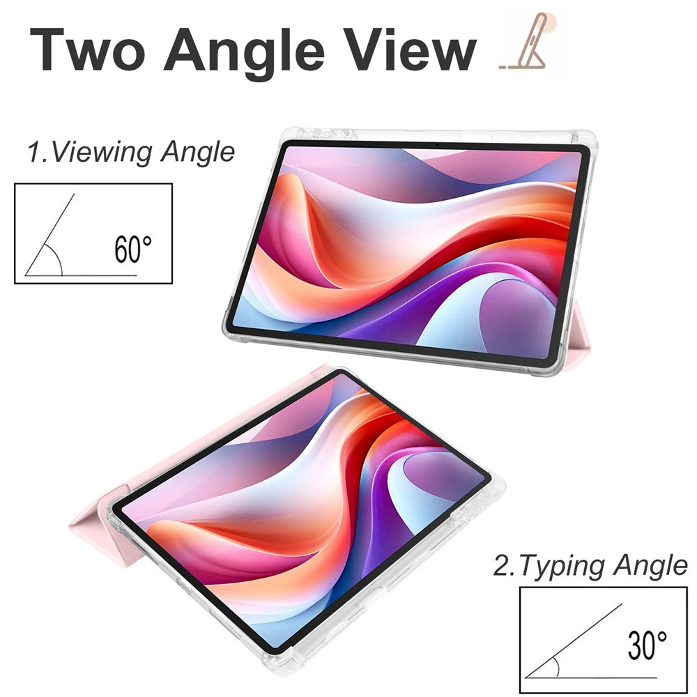 For Lenovo Tab M11 / Xiaoxin Pad 11 2024 Case Tri-fold Transparent Back Auto Sleep / Wake Cover with Pen Slot - Pink