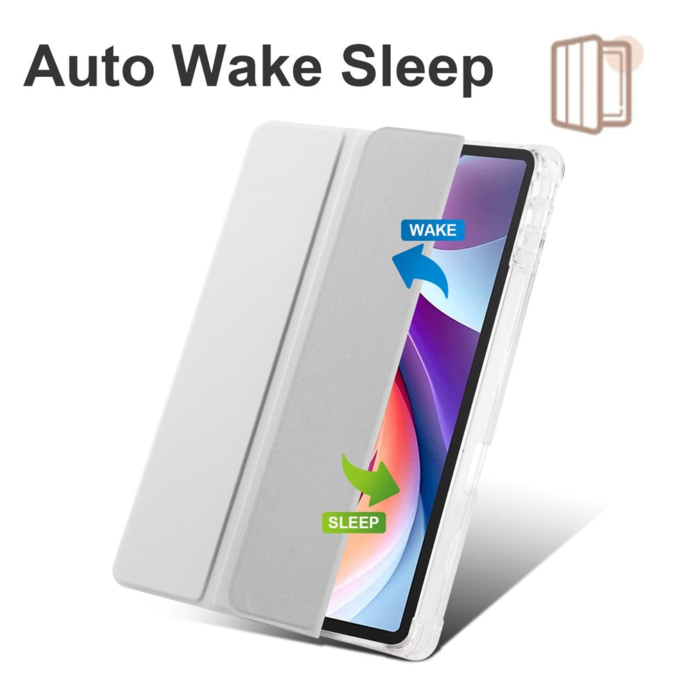 For Lenovo Tab M11 / Xiaoxin Pad 11 2024 Case Tri-fold Transparent Back Auto Sleep / Wake Cover with Pen Slot - Grey