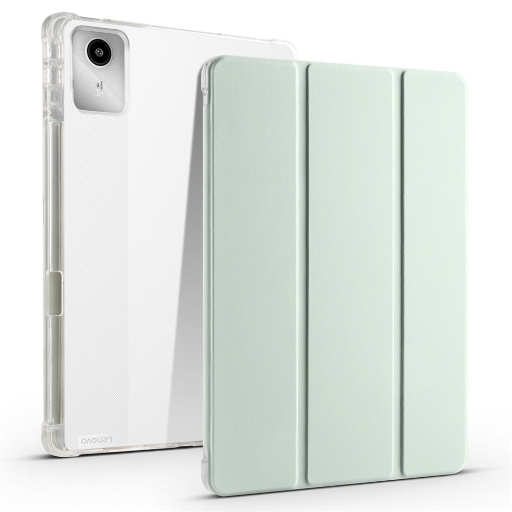 For Lenovo Tab M11 / Xiaoxin Pad 11 2024 Case Tri-fold Transparent Back Auto Sleep / Wake Cover with Pen Slot - Light Green