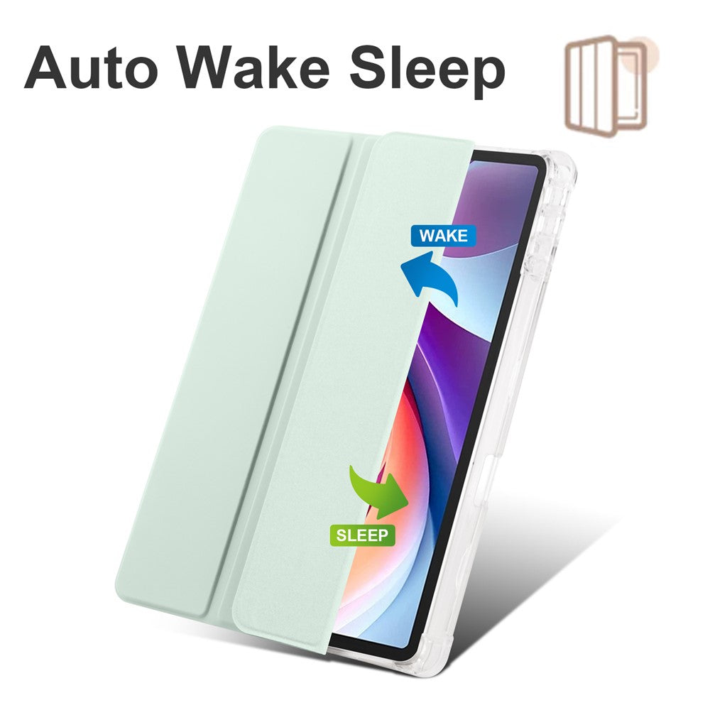 For Lenovo Tab M11 / Xiaoxin Pad 11 2024 Case Tri-fold Transparent Back Auto Sleep / Wake Cover with Pen Slot - Light Green