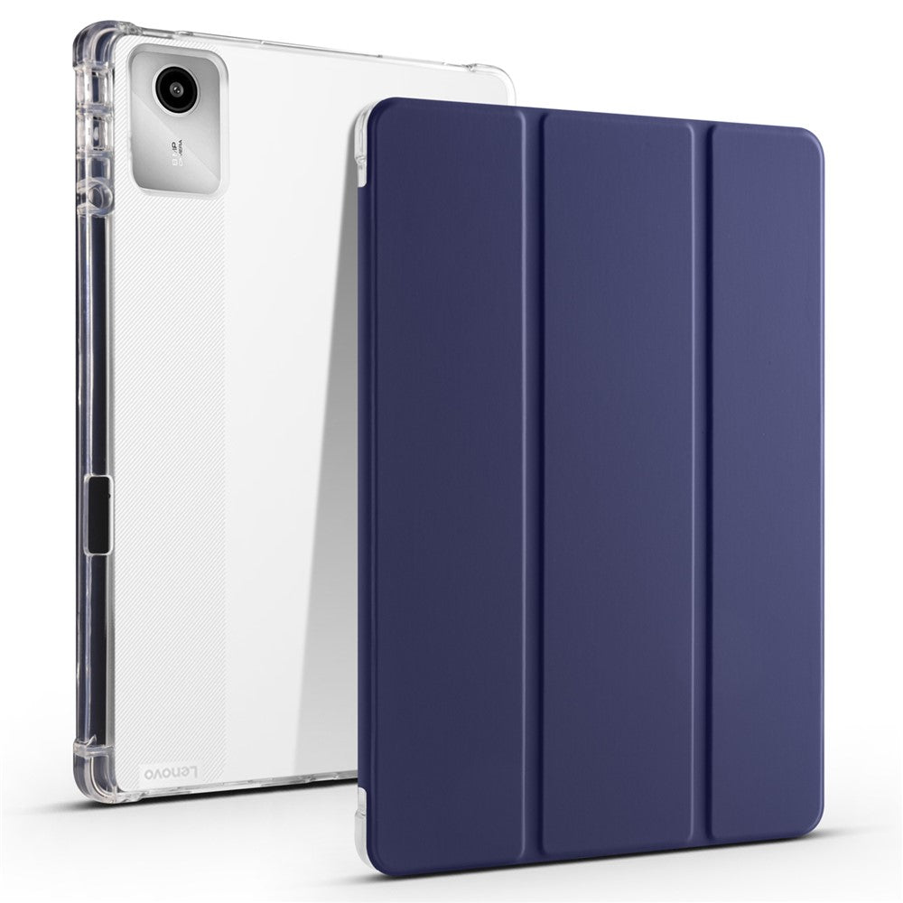 For Lenovo Tab M11 / Xiaoxin Pad 11 2024 Case Tri-fold Transparent Back Auto Sleep / Wake Cover with Pen Slot - Dark Blue