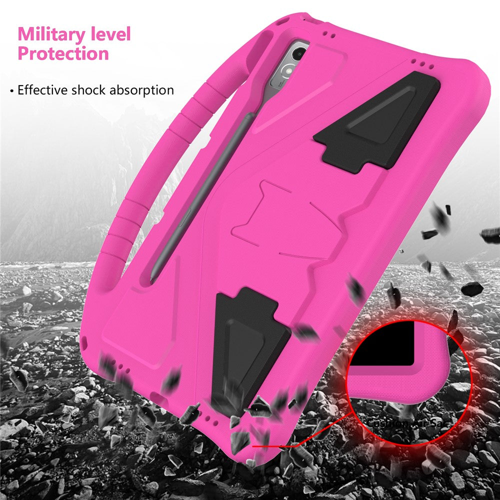 For Lenovo Tab P12 Protective Back Cover Handle Kickstand EVA Tablet Case - Rose