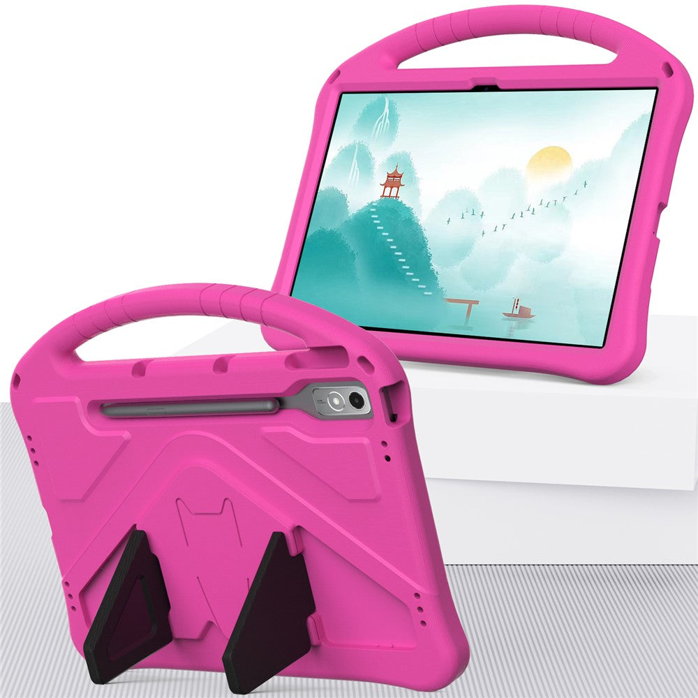 For Lenovo Tab P12 Protective Back Cover Handle Kickstand EVA Tablet Case - Rose