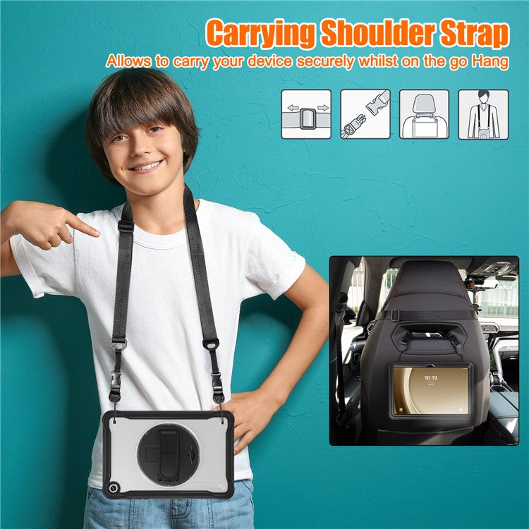 For Samsung Galaxy Tab A9+ Kickstand Tablet Case with Shoulder Strap Hand Strap - Transparent