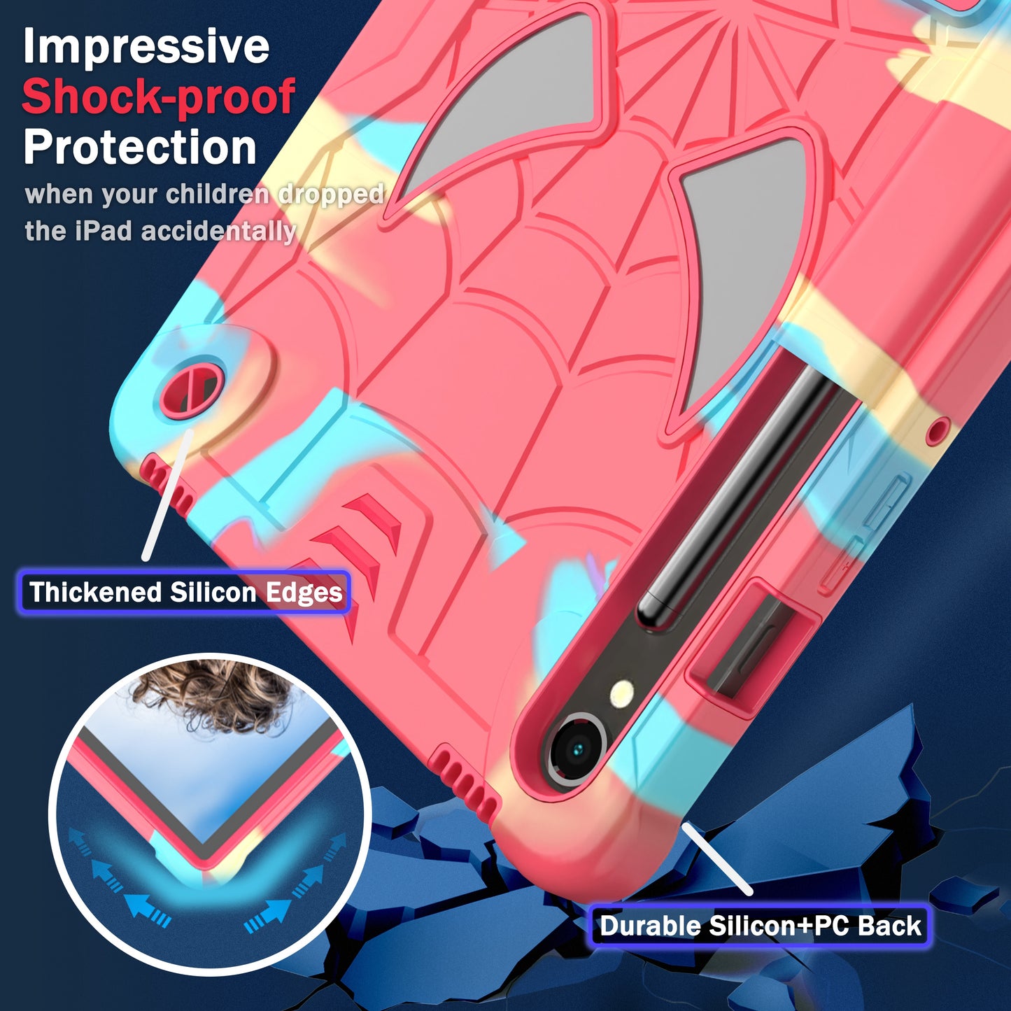 For Samsung Galaxy Tab S9 / Tab S9 FE Spider Web Tablet Case Kickstand Cover - Camouflage+Rose