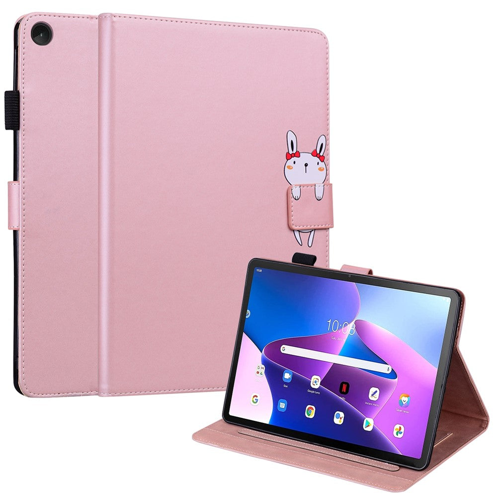 Card Slots Leather Case for Lenovo Tab M10 Plus (3rd Gen) Tablet Stand Cover Animal Pattern - Rose Gold