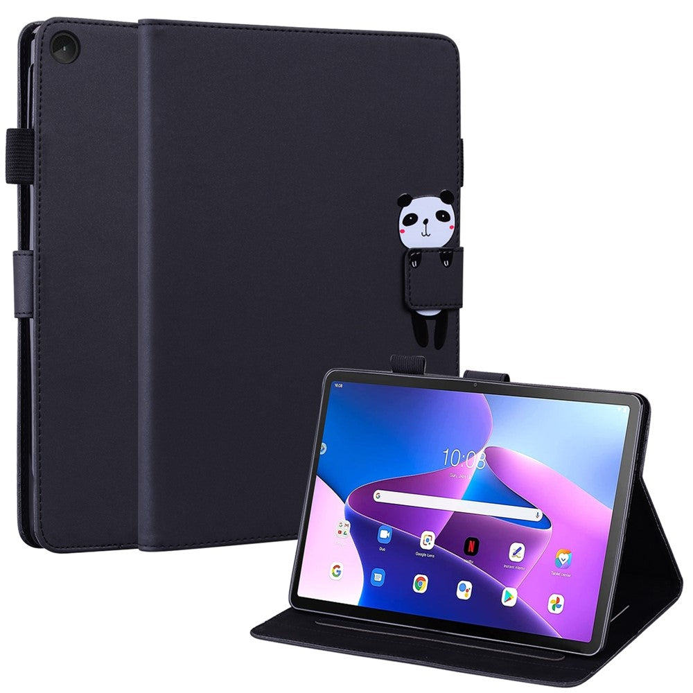 Card Slots Leather Case for Lenovo Tab M10 Plus (3rd Gen) Tablet Stand Cover Animal Pattern - Black