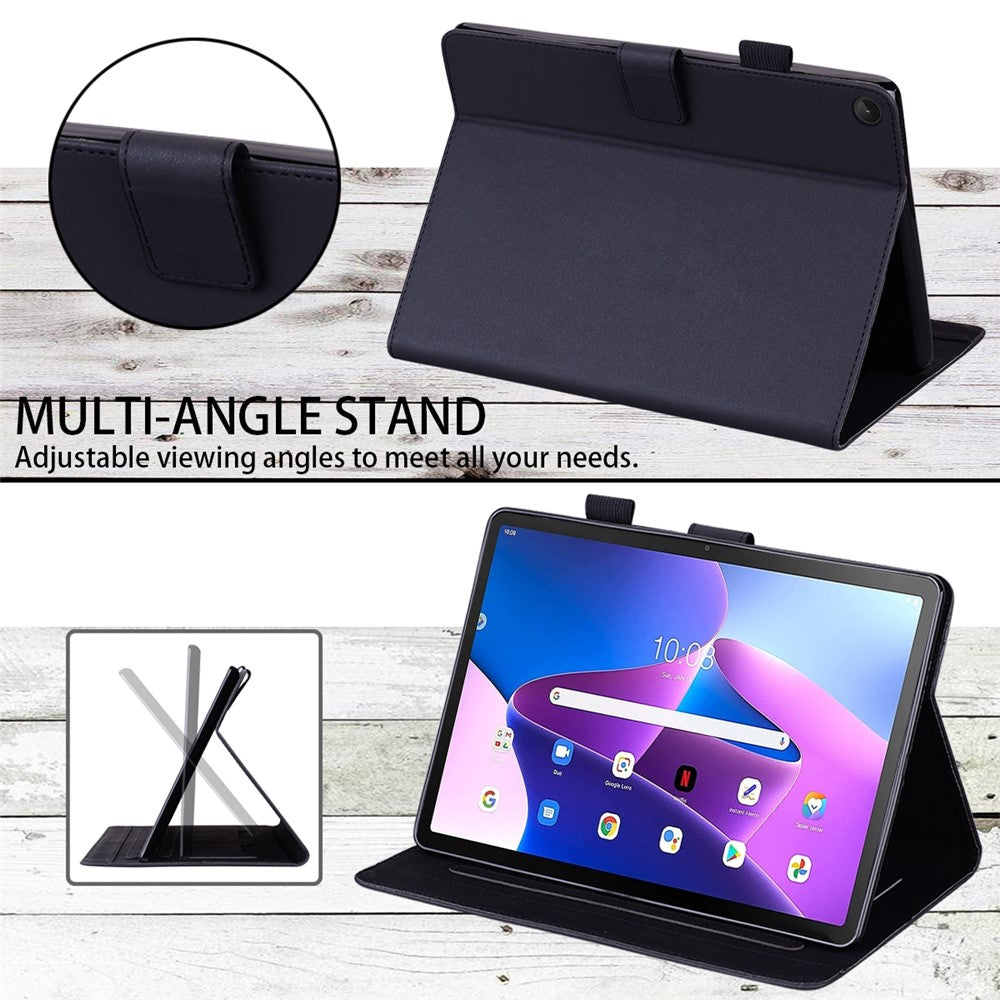 Card Slots Leather Case for Lenovo Tab M10 Plus (3rd Gen) Tablet Stand Cover Animal Pattern - Black