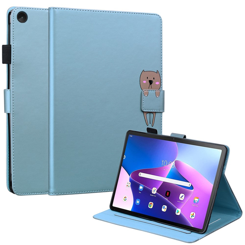 Card Slots Leather Case for Lenovo Tab M10 Plus (3rd Gen) Tablet Stand Cover Animal Pattern - Blue