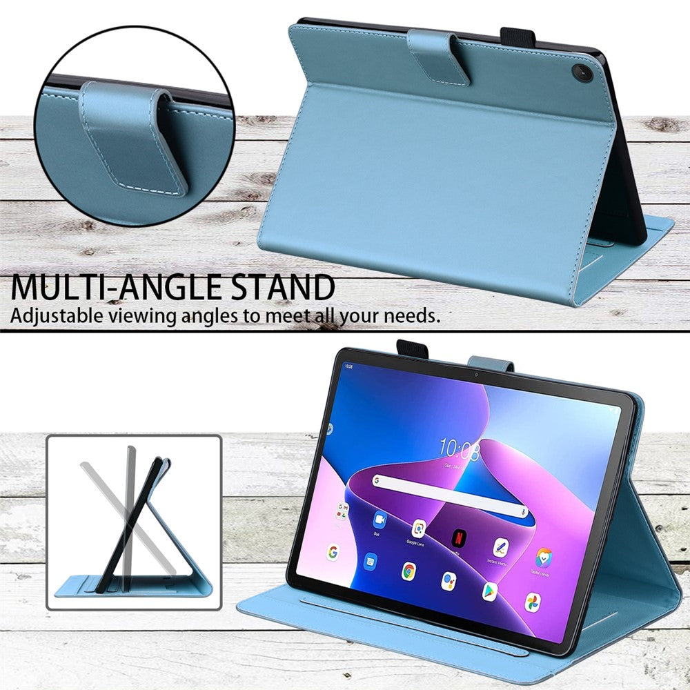 Card Slots Leather Case for Lenovo Tab M10 Plus (3rd Gen) Tablet Stand Cover Animal Pattern - Blue