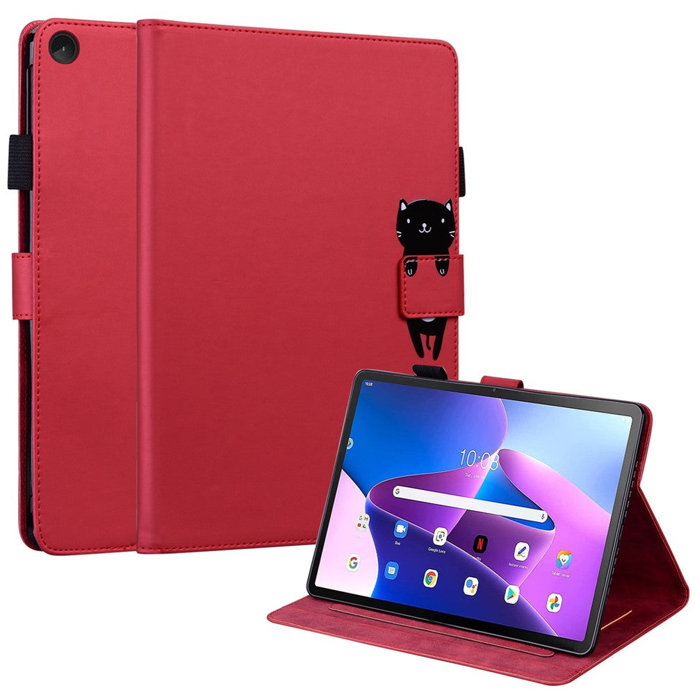 Card Slots Leather Case for Lenovo Tab M10 Plus (3rd Gen) Tablet Stand Cover Animal Pattern - Red