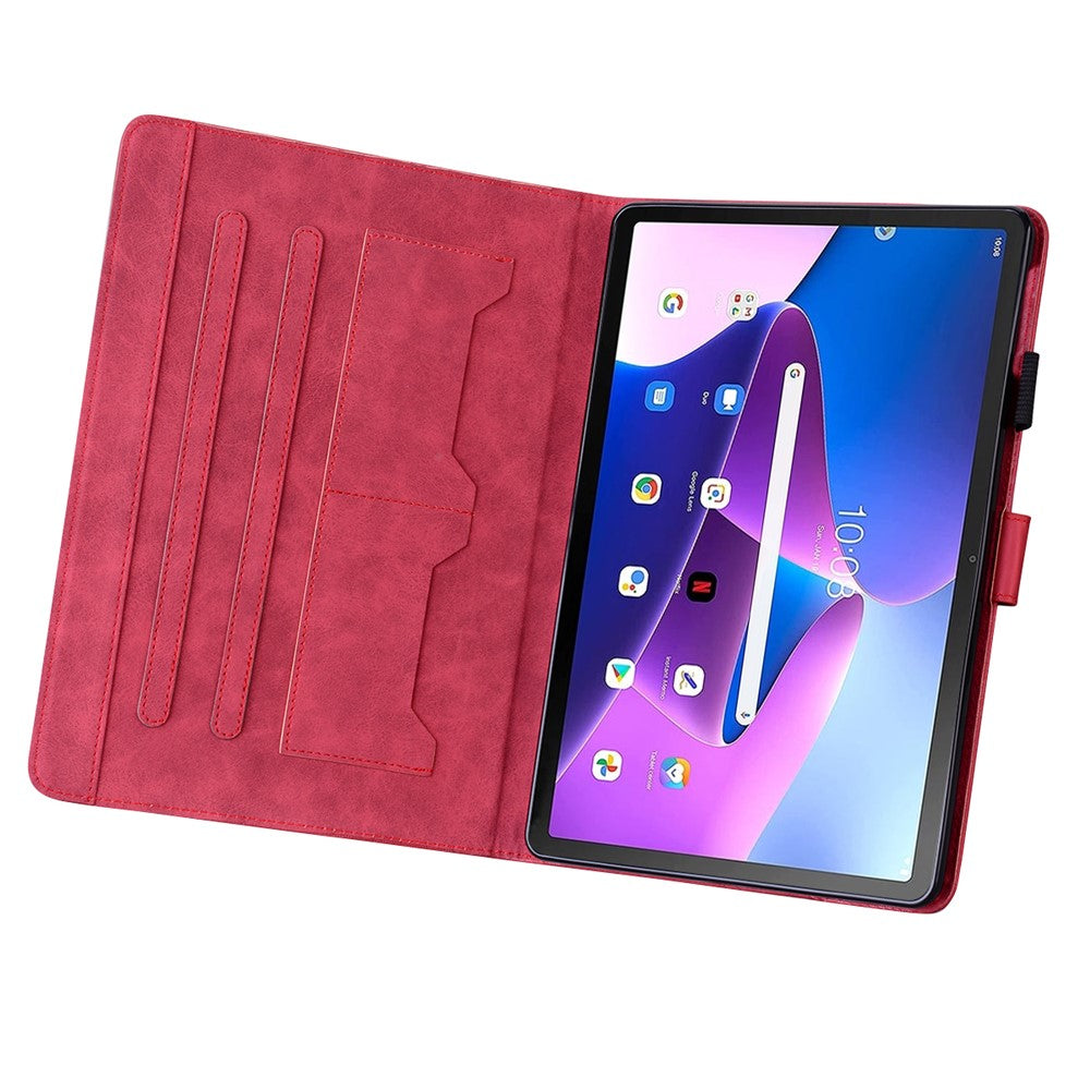 Card Slots Leather Case for Lenovo Tab M10 Plus (3rd Gen) Tablet Stand Cover Animal Pattern - Red