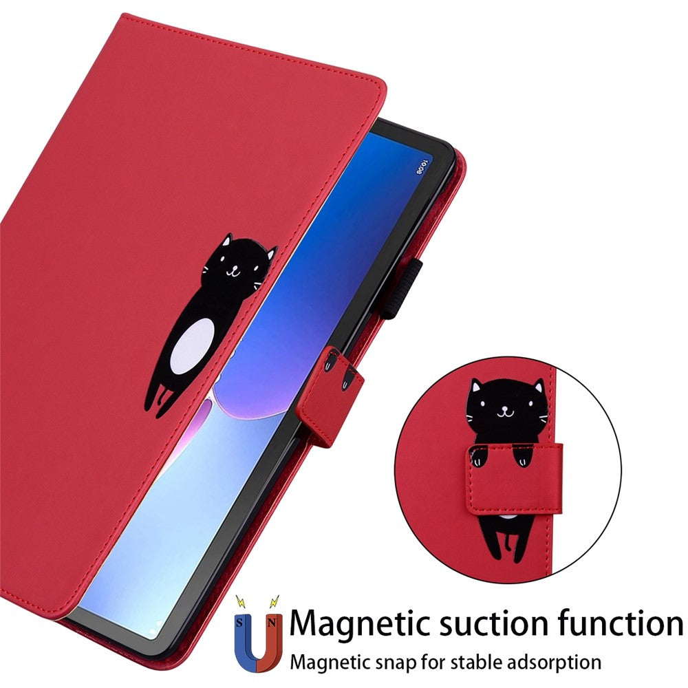 Card Slots Leather Case for Lenovo Tab M10 Plus (3rd Gen) Tablet Stand Cover Animal Pattern - Red