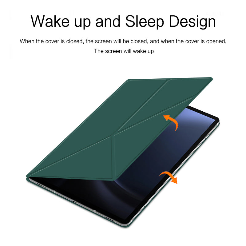 For Samsung Galaxy Tab S9 FE Case Magnetic V-fold Stand Tablet Cover with Auto Sleep / Wake - Green