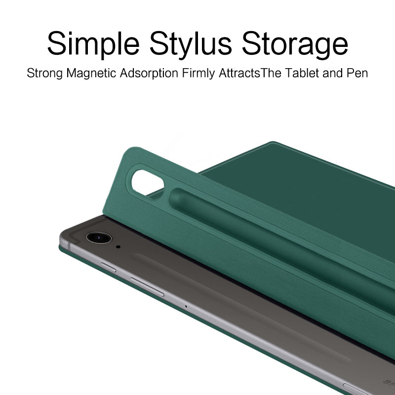 For Samsung Galaxy Tab S9 FE Case Magnetic V-fold Stand Tablet Cover with Auto Sleep / Wake - Green