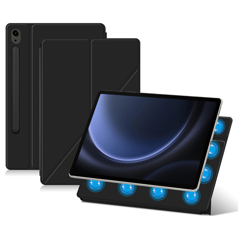 For Samsung Galaxy Tab S9 FE Case Magnetic V-fold Stand Tablet Cover with Auto Sleep / Wake - Black
