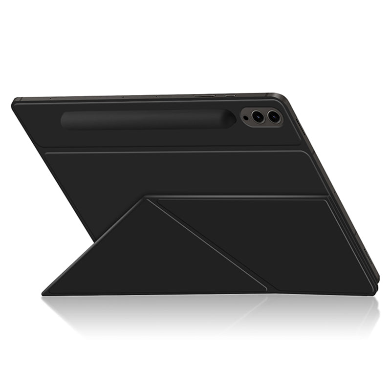 For Samsung Galaxy Tab S9 FE+ Case Magnetic PU Leather+PC Anti-scratch V-fold Stand Tablet Cover - Black