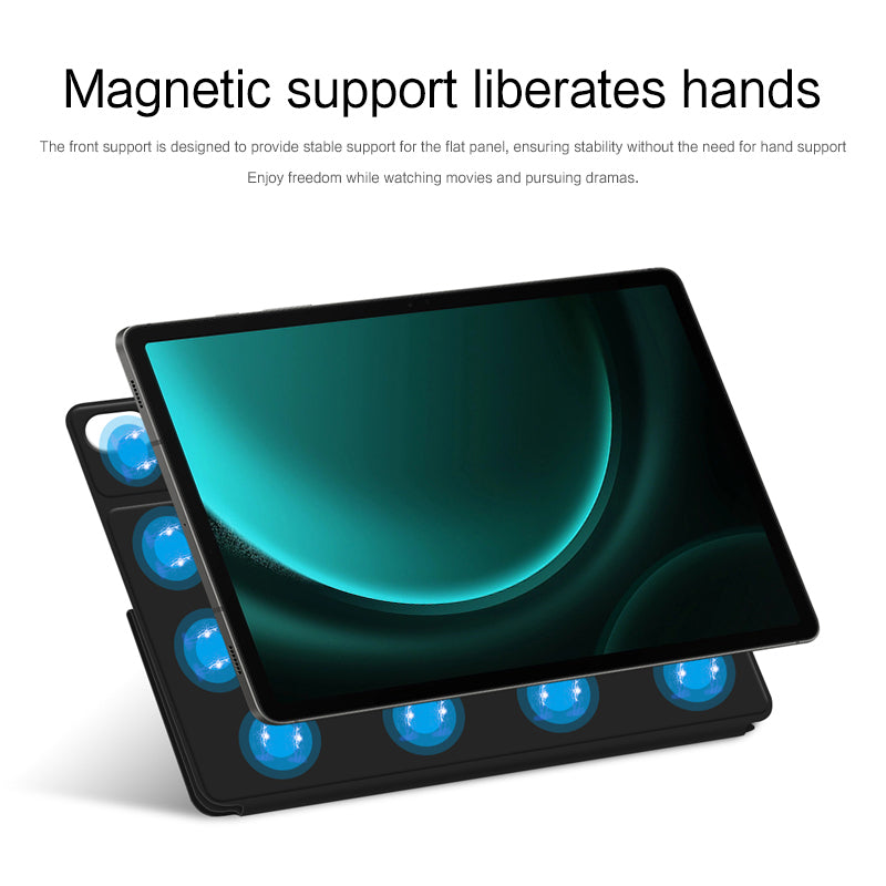 For Samsung Galaxy Tab S9 FE+ Case Magnetic PU Leather+PC Anti-scratch V-fold Stand Tablet Cover - Black
