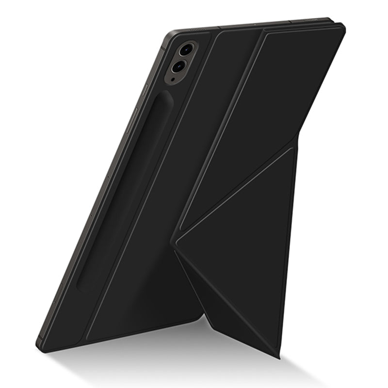 For Samsung Galaxy Tab S9 FE+ Case Magnetic PU Leather+PC Anti-scratch V-fold Stand Tablet Cover - Black