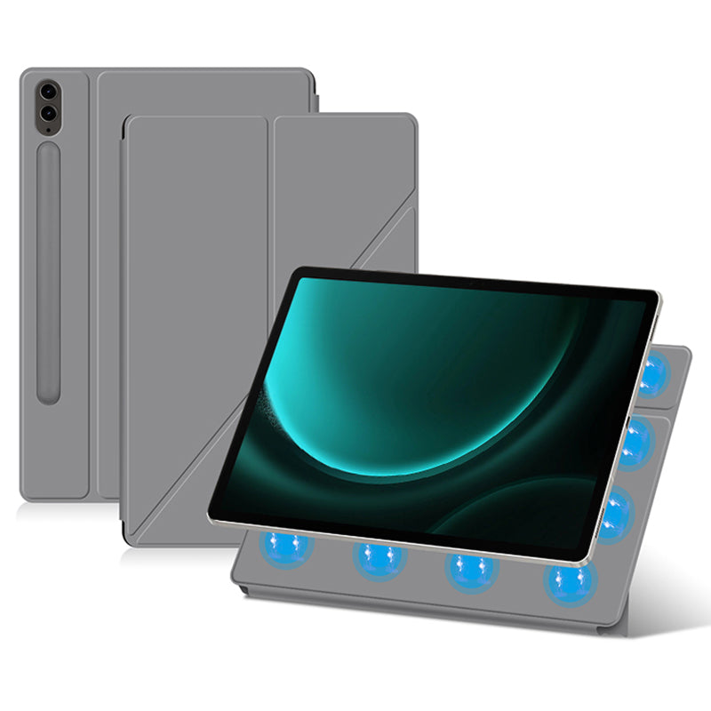 For Samsung Galaxy Tab S9 FE+ Case Magnetic PU Leather+PC Anti-scratch V-fold Stand Tablet Cover - Grey