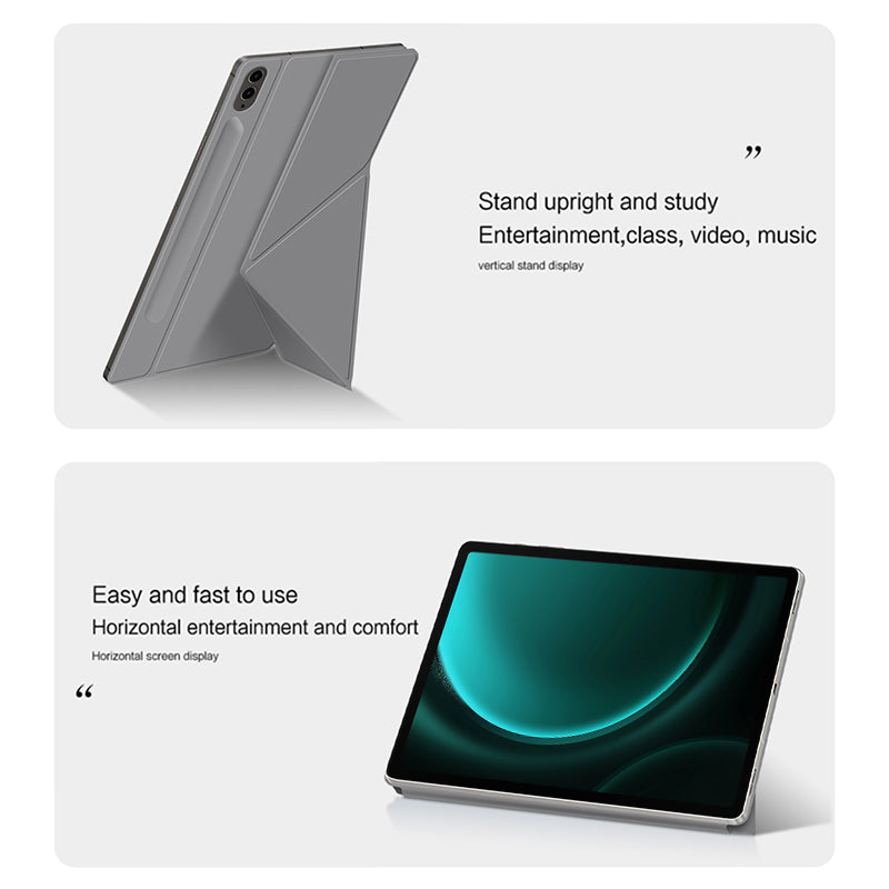 For Samsung Galaxy Tab S9 FE+ Case Magnetic PU Leather+PC Anti-scratch V-fold Stand Tablet Cover - Grey