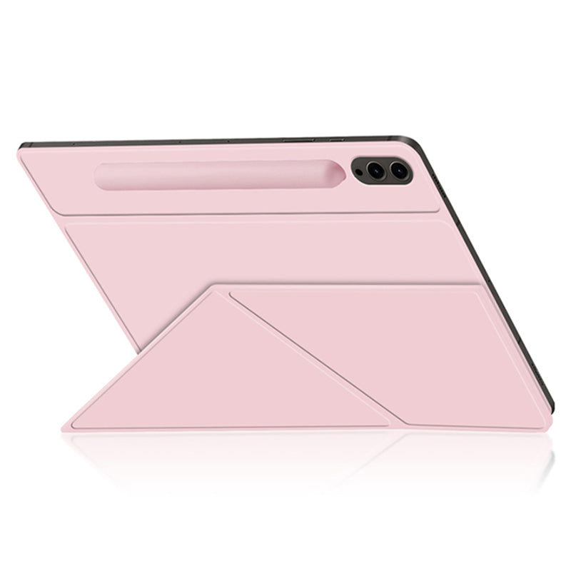 For Samsung Galaxy Tab S9 FE+ Case Magnetic PU Leather+PC Anti-scratch V-fold Stand Tablet Cover - Pink
