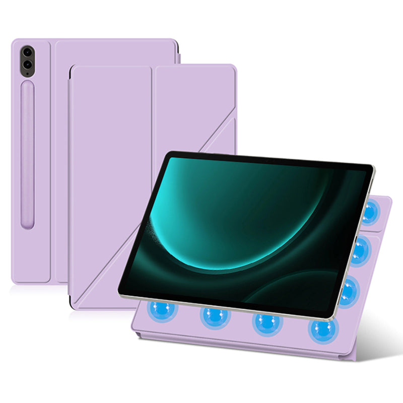 For Samsung Galaxy Tab S9 FE+ Case Magnetic PU Leather+PC Anti-scratch V-fold Stand Tablet Cover - Purple