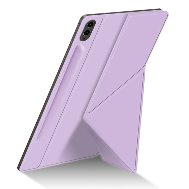 For Samsung Galaxy Tab S9 FE+ Case Magnetic PU Leather+PC Anti-scratch V-fold Stand Tablet Cover - Purple