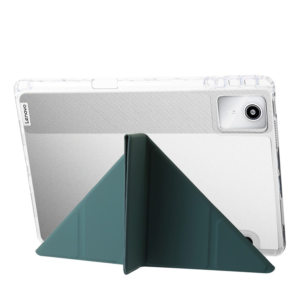 For Lenovo Tab M11 / Xiaoxin Pad 11 2024 Tablet Case Origami Stand TPU+Acrylic+PU Flip Cover - Blackish Green