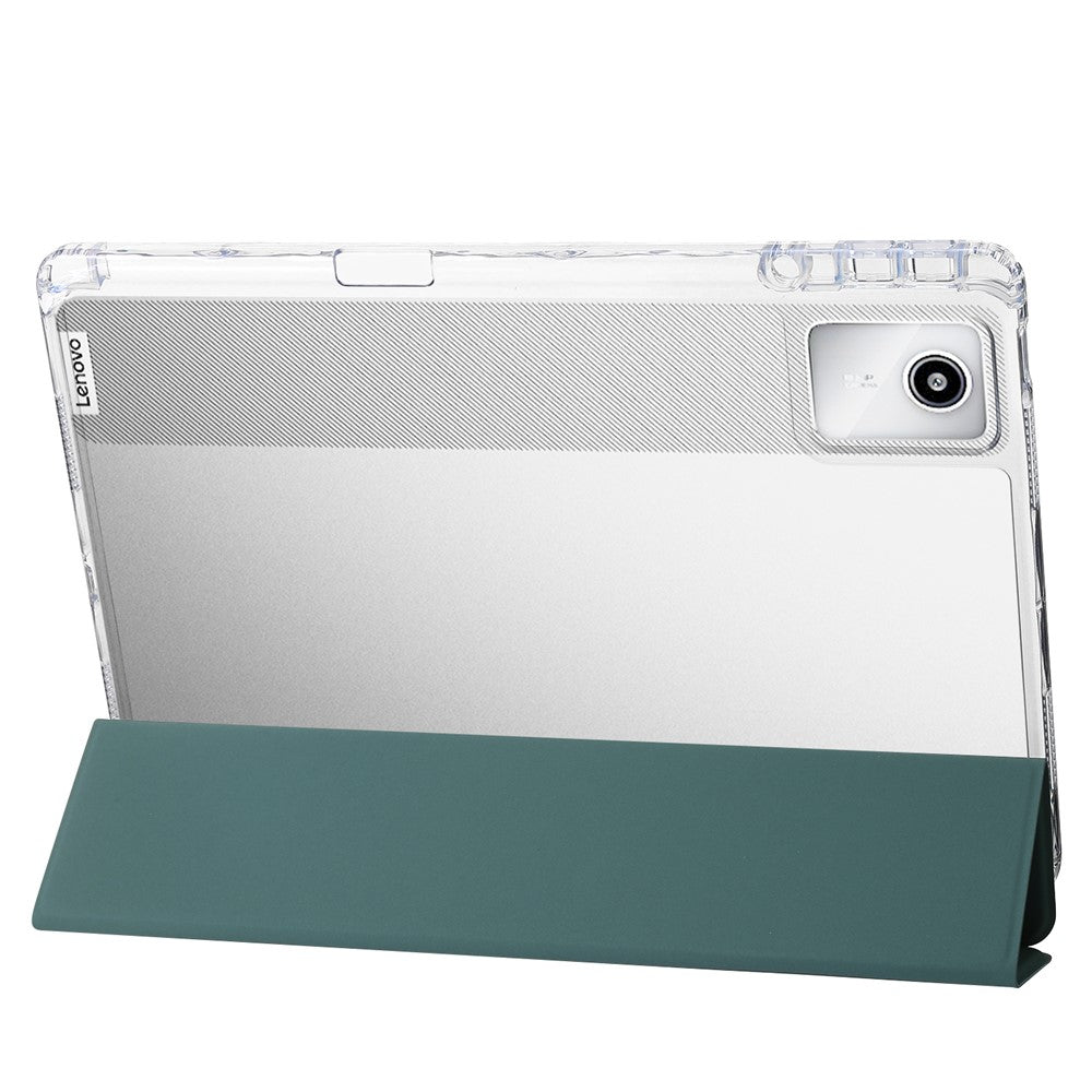 For Lenovo Tab M11 / Xiaoxin Pad 11 2024 Case TPU+Acrylic+PU Tablet Cover with Tri-fold Stand - Blackish Green