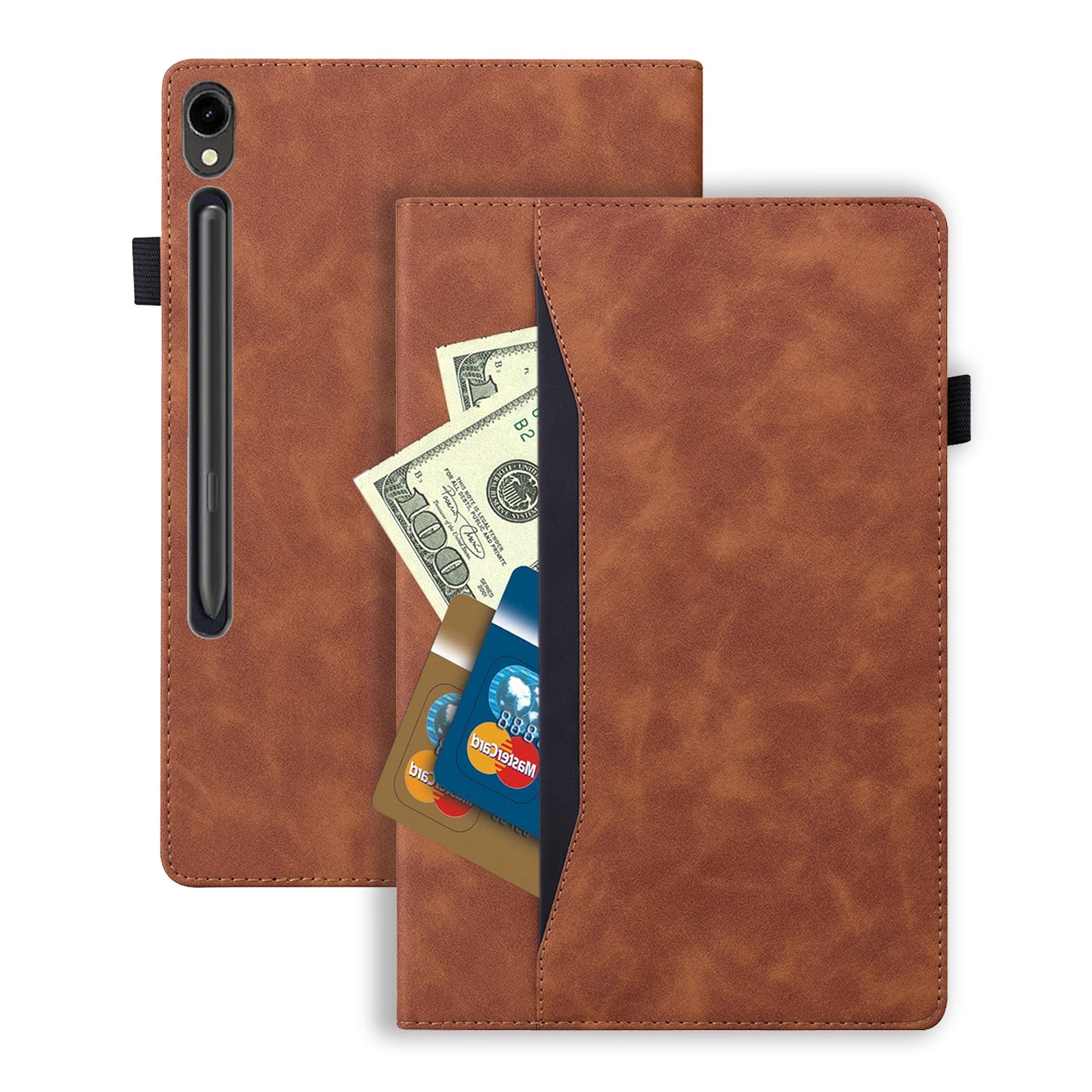 For Samsung Galaxy Tab S9 FE+ Tablet Case Wallet Stand Business Leather Cover - Brown