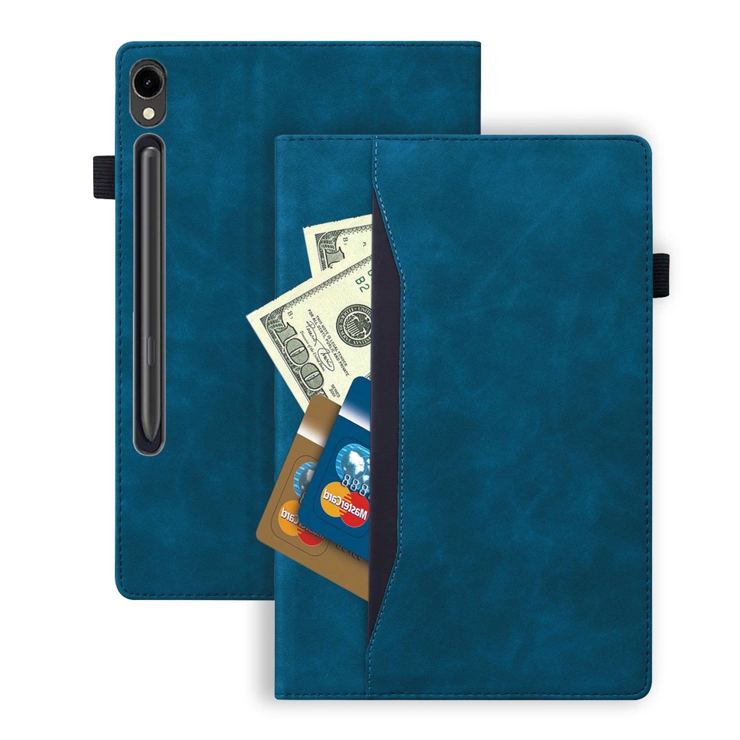For Samsung Galaxy Tab S9 FE+ Tablet Case Wallet Stand Business Leather Cover - Blue