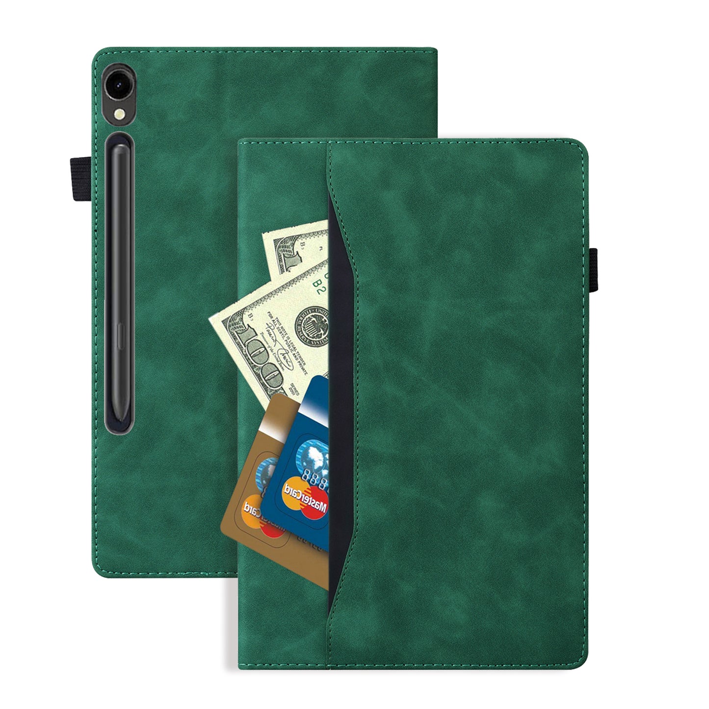 For Samsung Galaxy Tab S9 FE+ Tablet Case Wallet Stand Business Leather Cover - Green