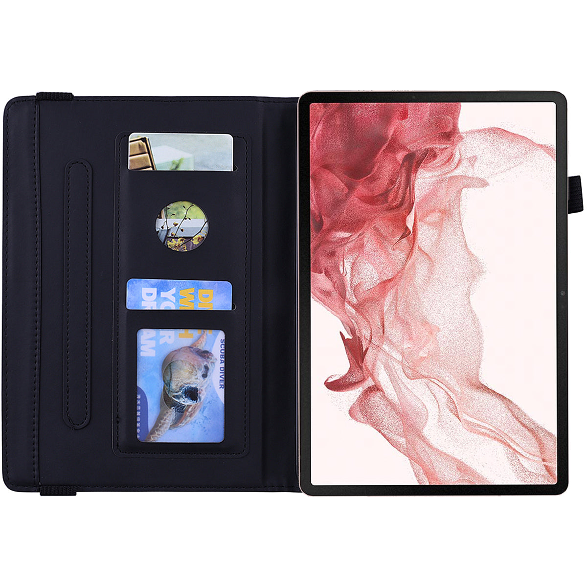 For Samsung Galaxy Tab S9 FE+ Tablet Case Card Slots Leather Cover Flower Pattern - Black