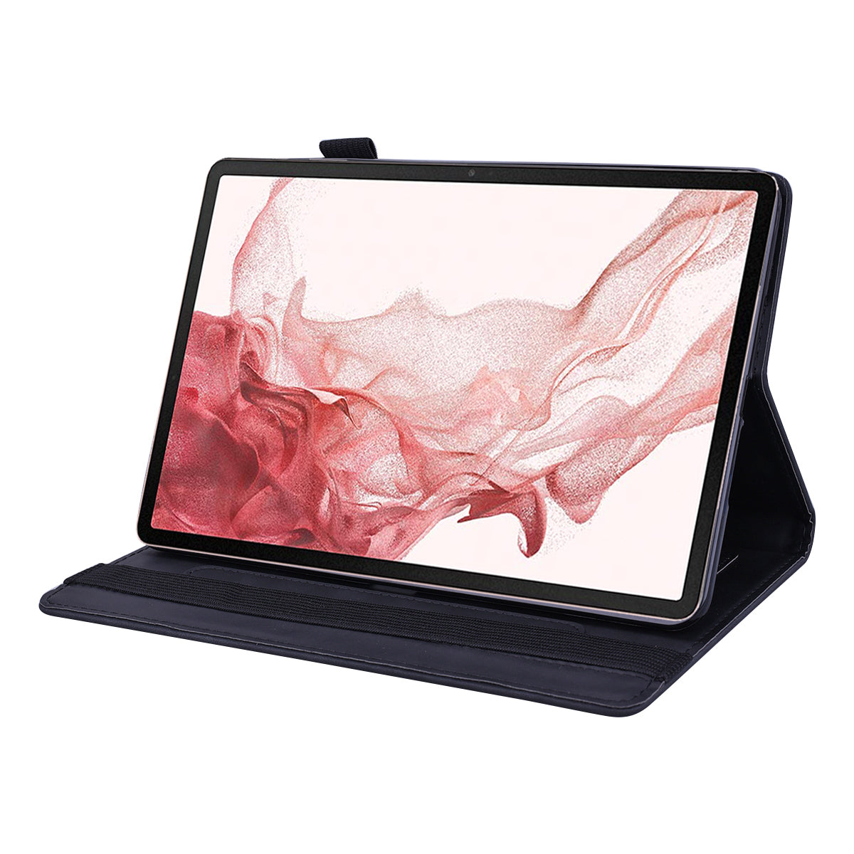 For Samsung Galaxy Tab S9 FE+ Tablet Case Card Slots Leather Cover Flower Pattern - Black