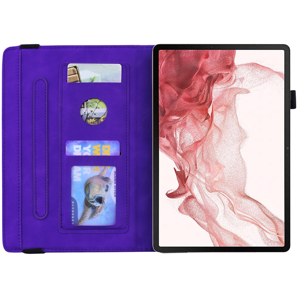 For Samsung Galaxy Tab S9 FE+ Tablet Case Card Slots Leather Cover Flower Pattern - Purple