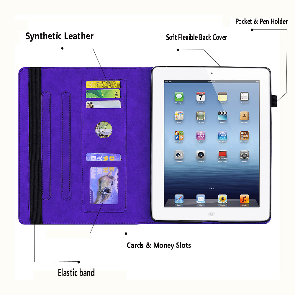 For Samsung Galaxy Tab S9 FE+ Tablet Case Card Slots Leather Cover Flower Pattern - Purple