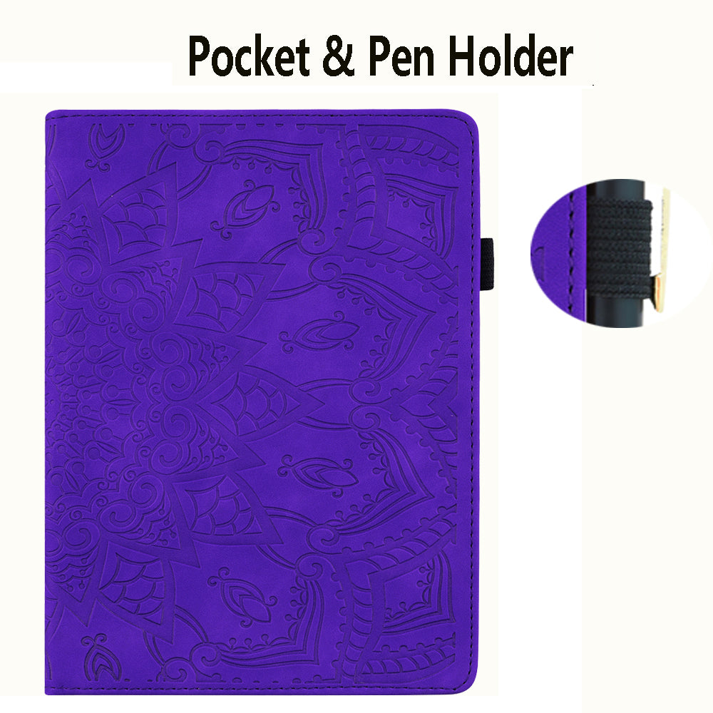 For Samsung Galaxy Tab S9 FE+ Tablet Case Card Slots Leather Cover Flower Pattern - Purple